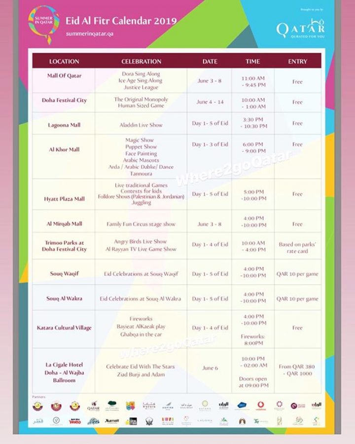 جدول فعاليات العيد Eid Activities Calendar